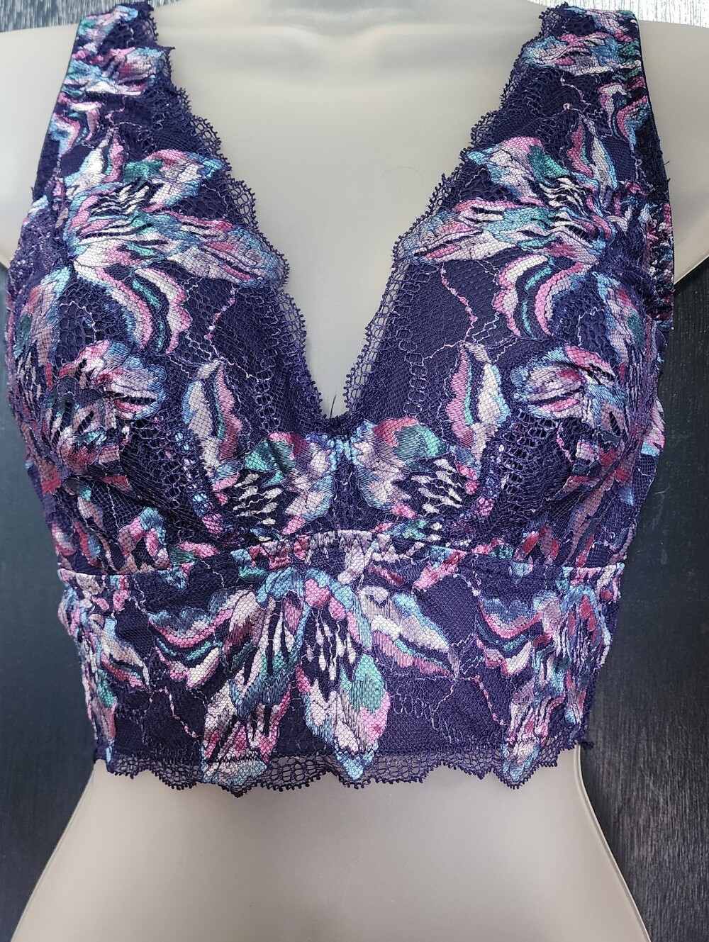 Casabella Lace Longline Bralette in Purple Floral